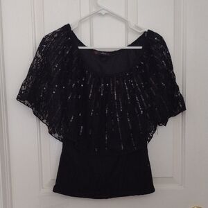 HeartSoul Black Sequin Lace Blouse Sz S
